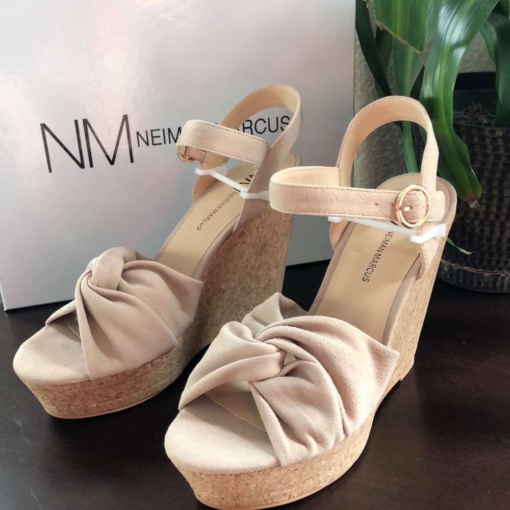 Neiman Marcus Knotted Platform Wedge Espadrilles